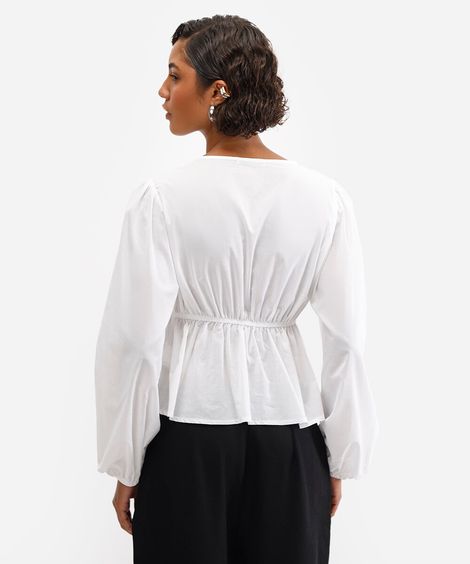 blusa feminina de algodão manga bufante off white