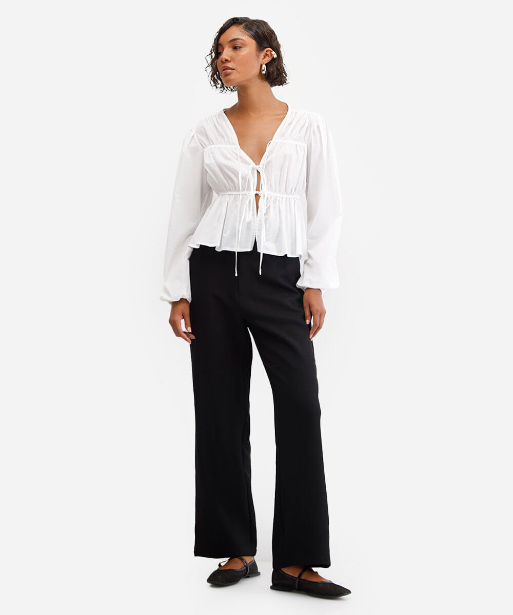 blusa feminina de algodão manga bufante off white