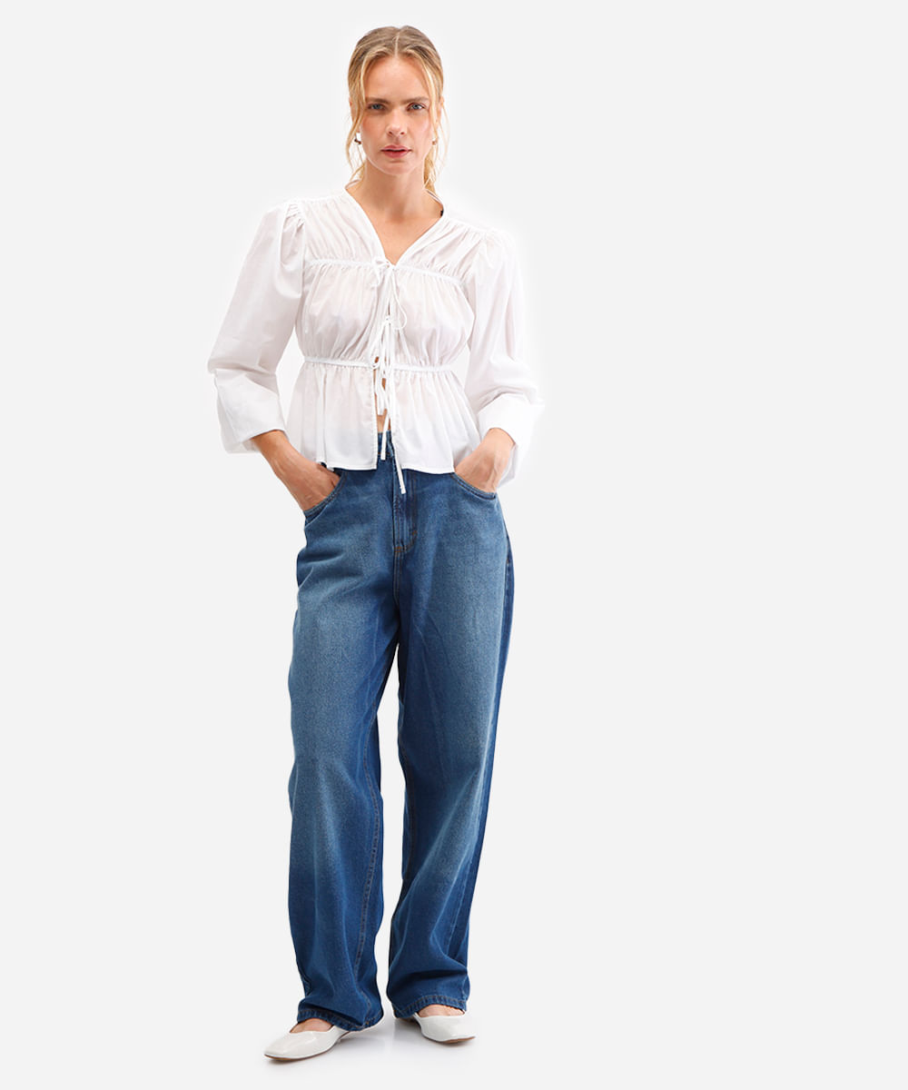 blusa feminina de algodão manga bufante off white