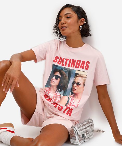 camiseta feminina de algodão tapas e beijos rosa