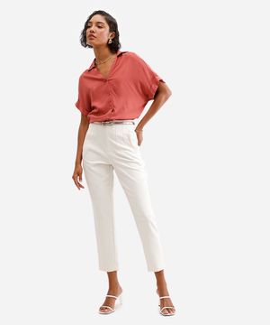 calça de alfaiataria feminina com pences bege