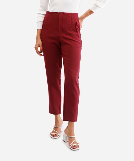 calça de alfaiataria feminina com pences vinho