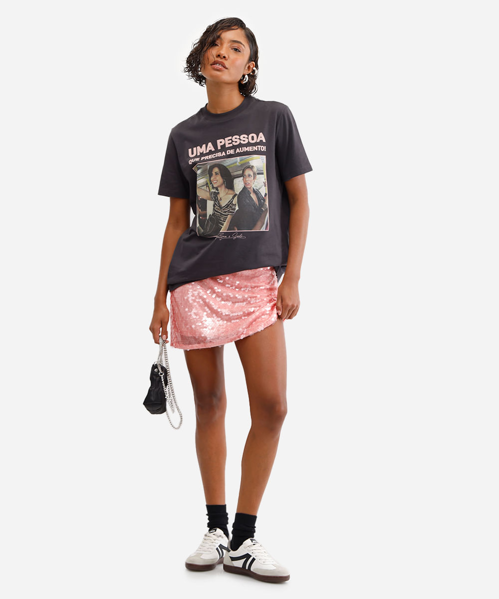 camiseta feminina de algodão tapas e beijos cinza