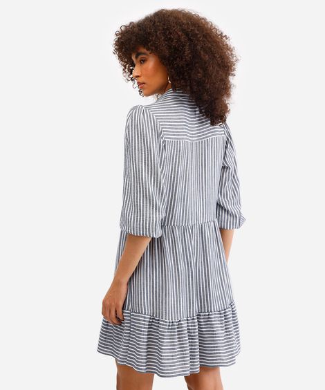 vestido chemise com linho listrado azul