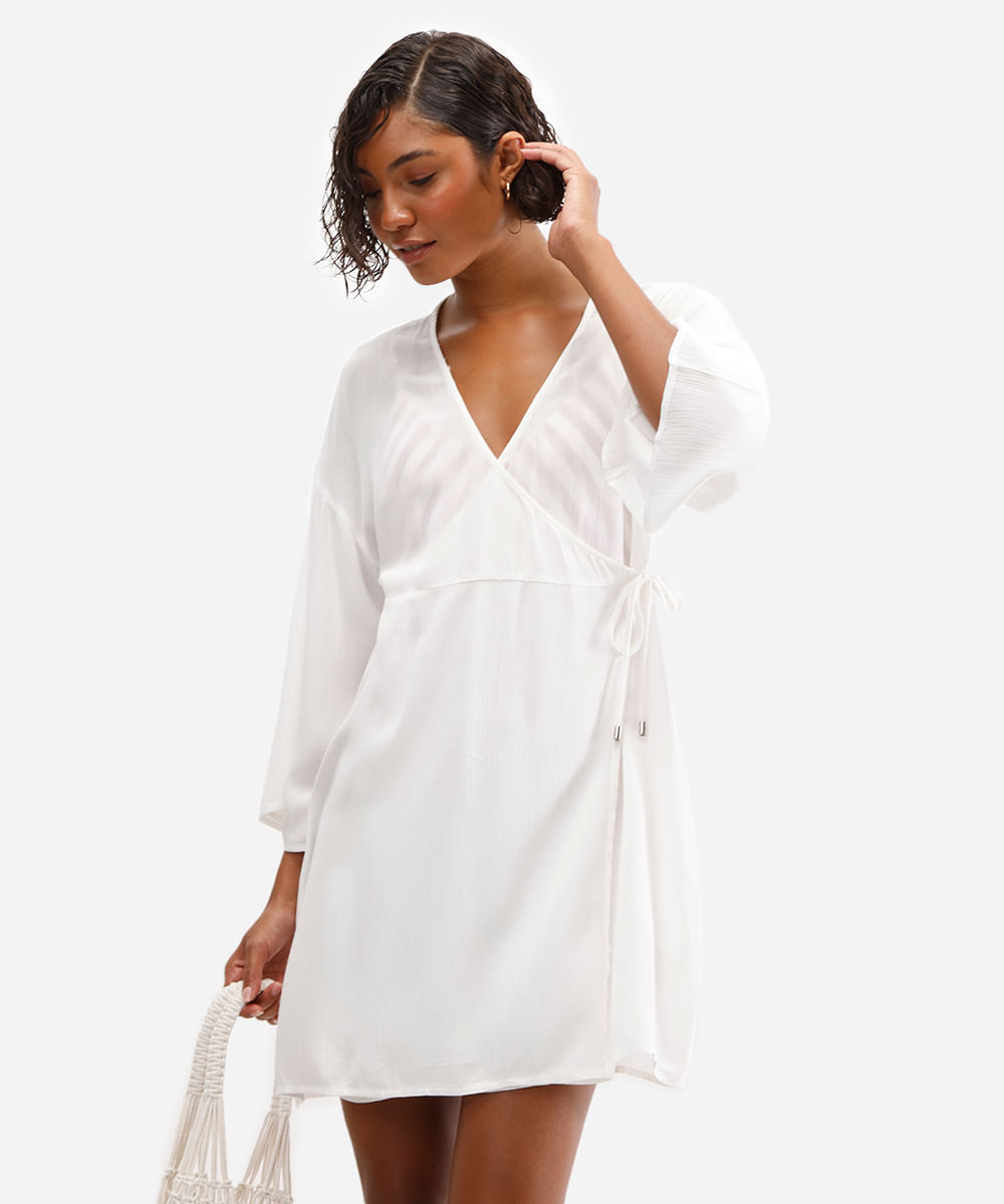 vestido feminino saída de praia de viscose - off white