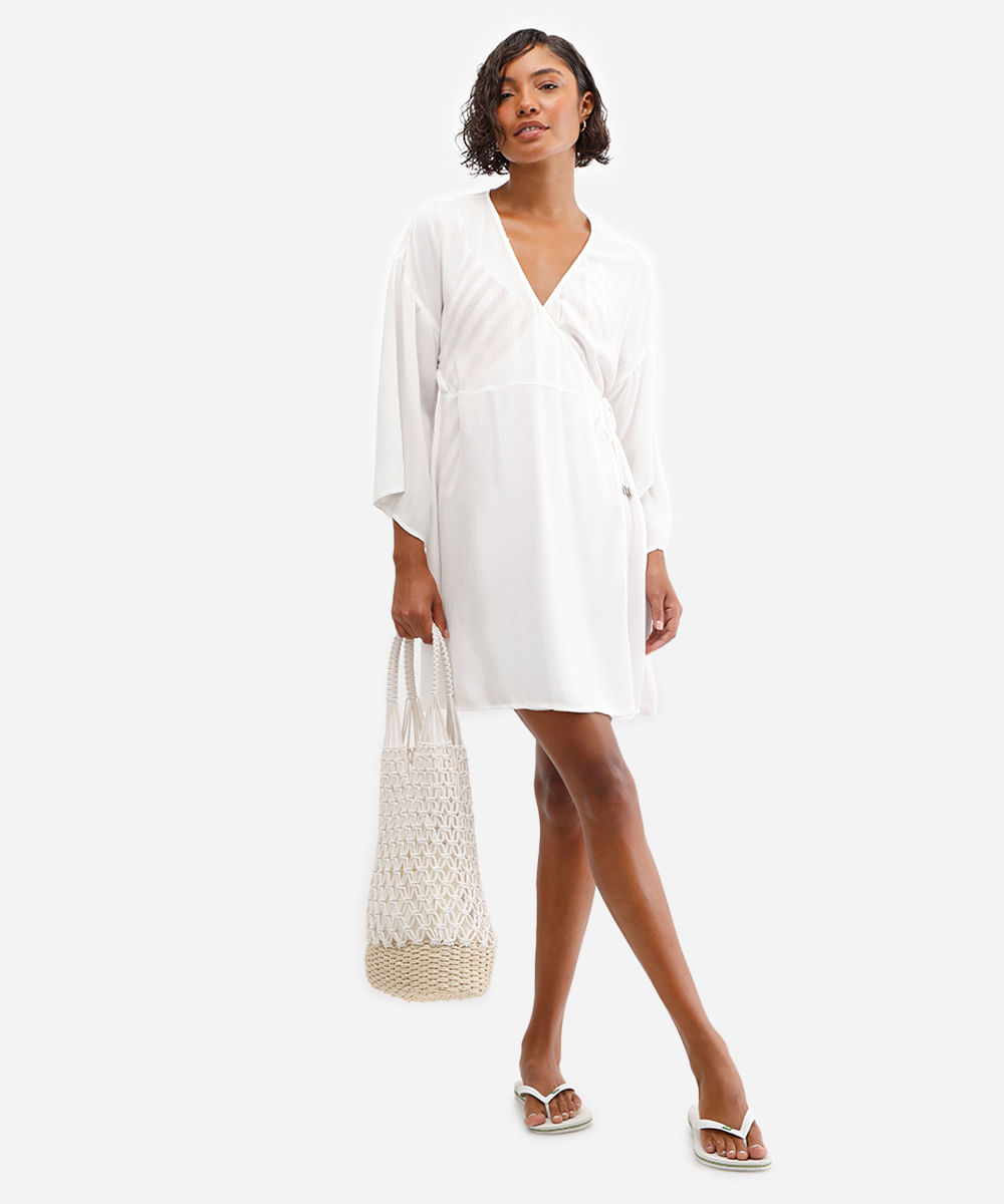 vestido feminino saída de praia de viscose - off white