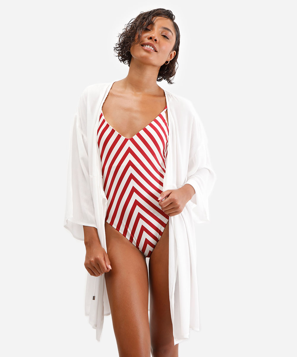 vestido feminino saída de praia de viscose - off white