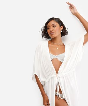 kaftan saída de praia feminino com bordado off white