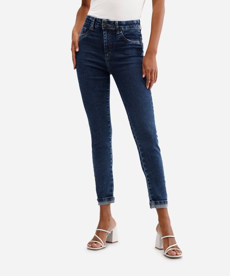 calça skinny feminina jeans barra dobrada sawary azul