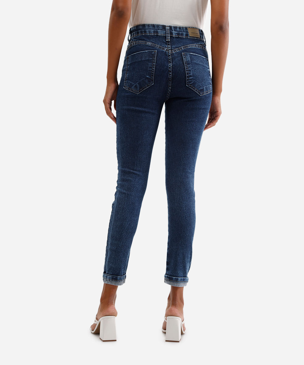 calça skinny feminina jeans barra dobrada sawary azul