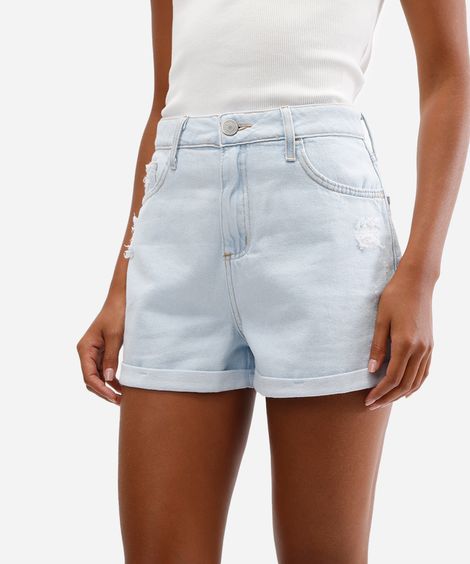 short mom feminino jeans destroyed azul