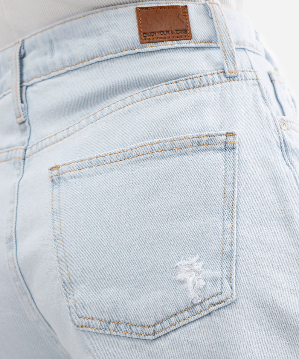 short mom feminino jeans destroyed azul