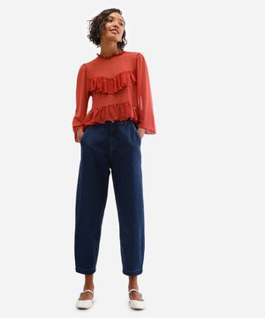 calça cenoura feminina jeans cós elástico azul