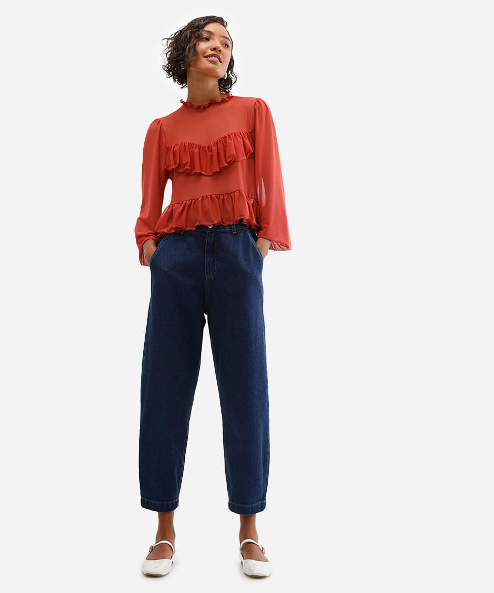 calça cenoura feminina jeans cós elástico azul