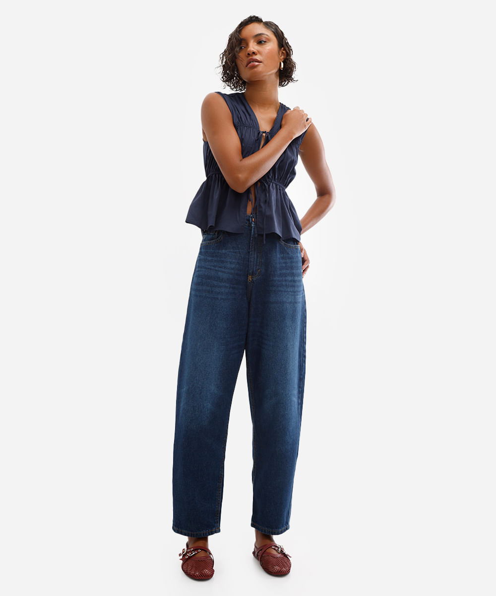 calça balloon feminina jeans azul