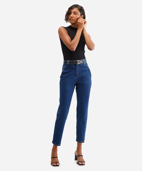 calça mom feminina jeans sawary azul