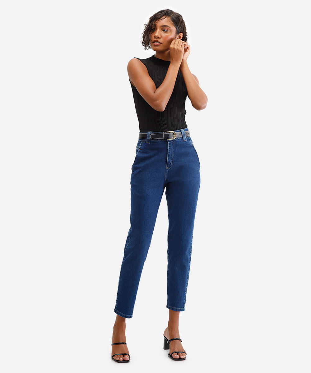 calça mom feminina jeans sawary azul