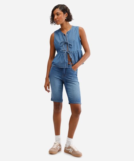 bermuda ciclista feminina jeans com cinto azul