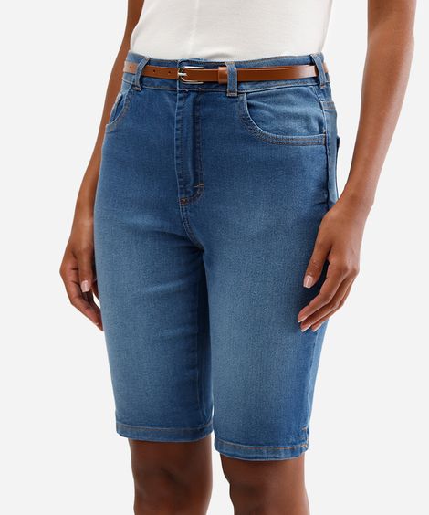 bermuda ciclista feminina jeans com cinto azul