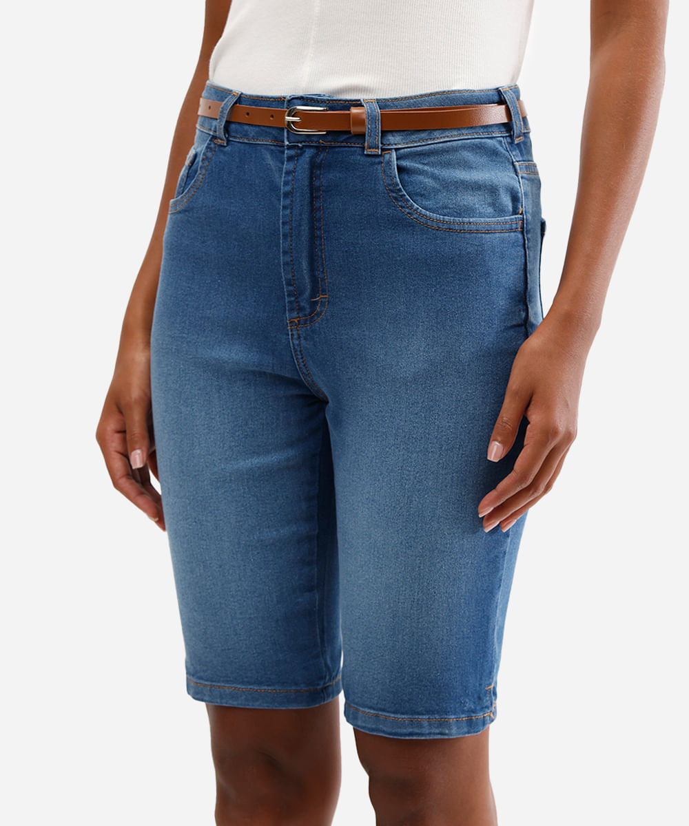 bermuda ciclista feminina jeans com cinto azul