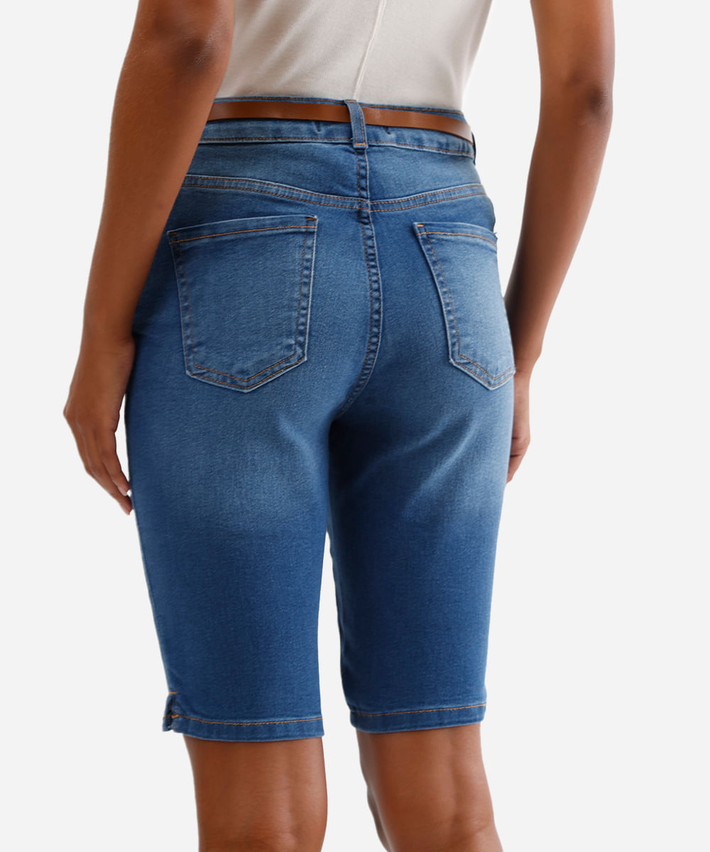 bermuda ciclista feminina jeans com cinto azul