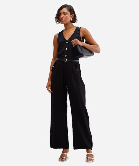calça wide leg feminina com viscose preta