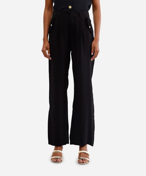 calça wide leg feminina com viscose preta