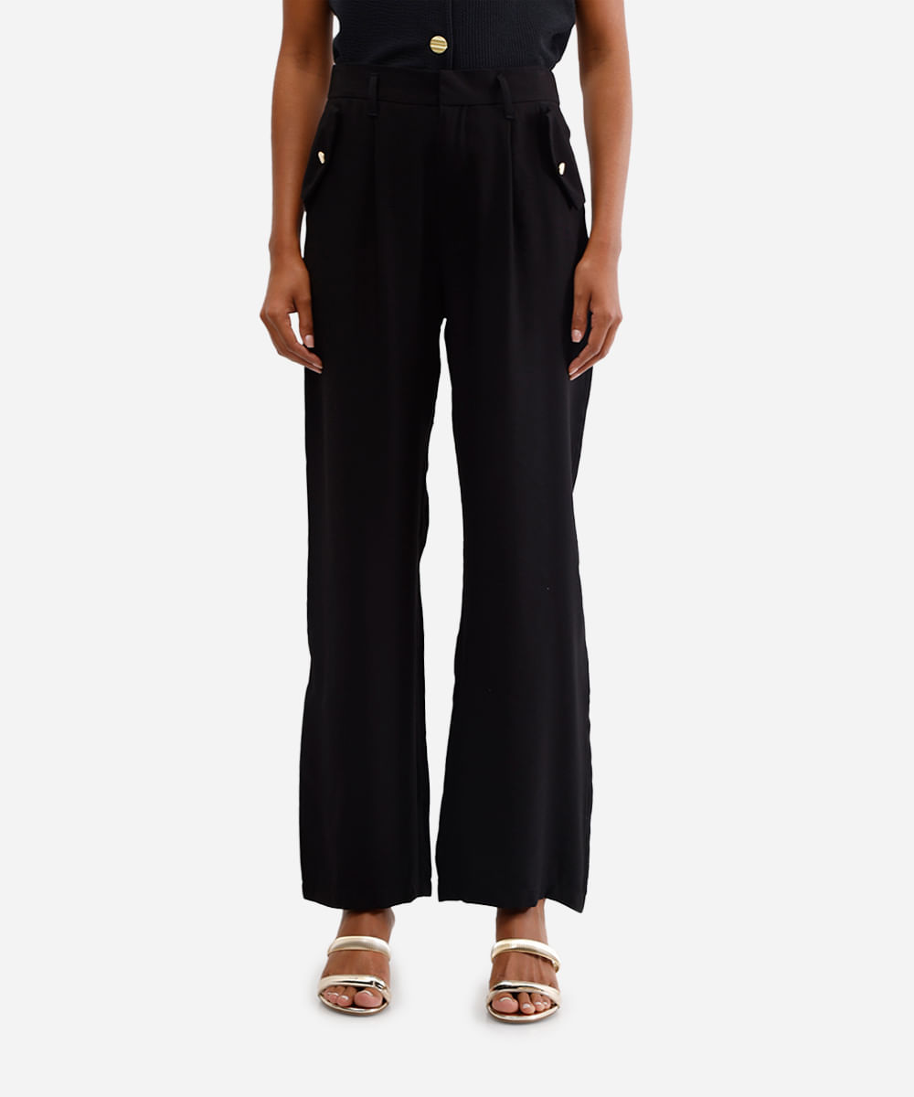 calça wide leg feminina com viscose preta