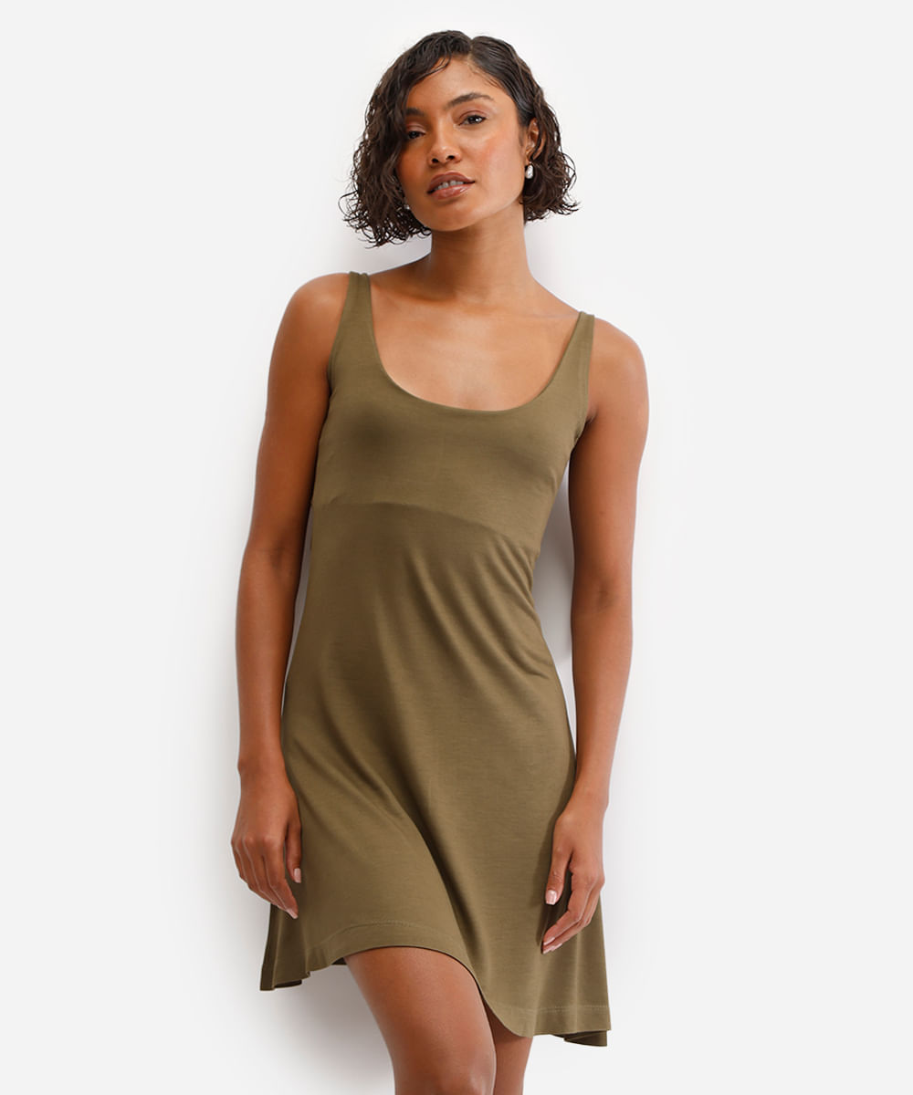 vestido básico feminino de viscose - verde escuro