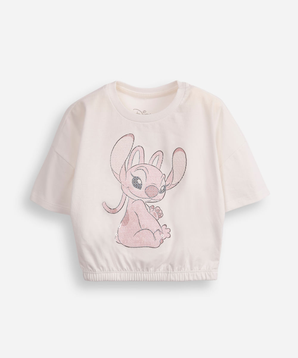 camiseta de algodão infantil angel com paetê off white