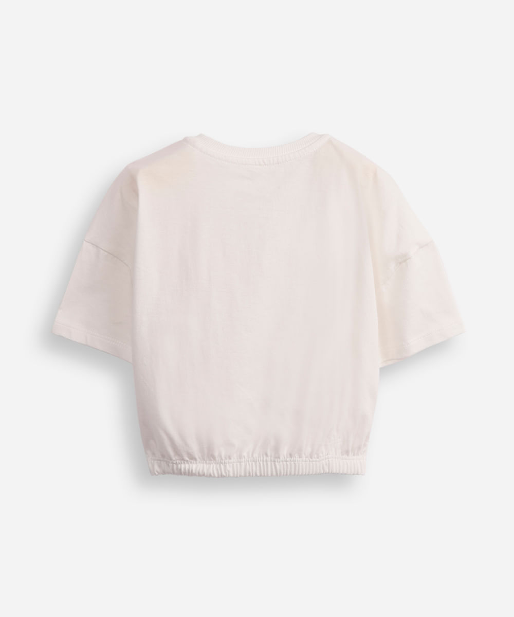 camiseta de algodão infantil angel com paetê off white