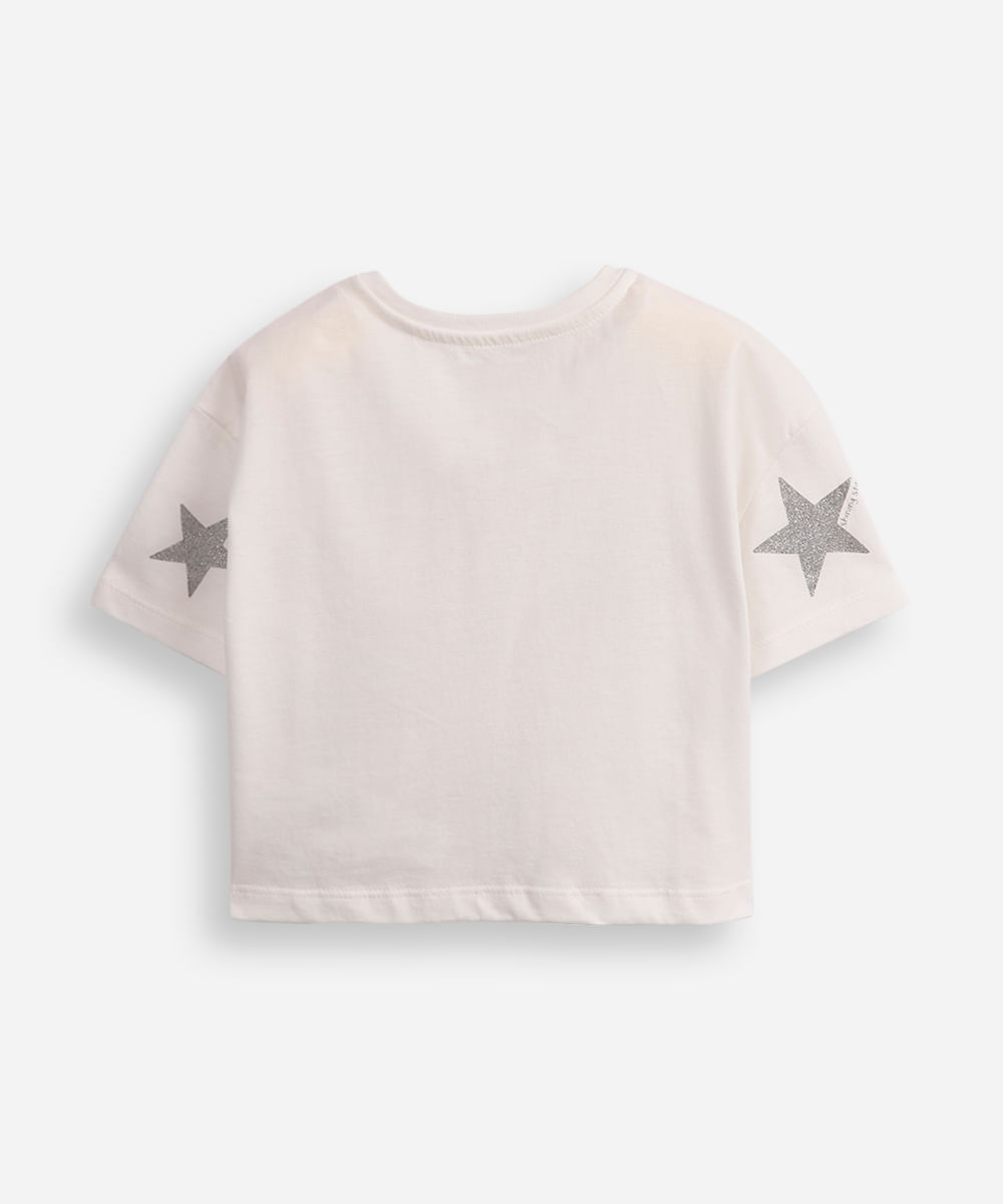 camiseta de algodão infantil estrelas com paête off white