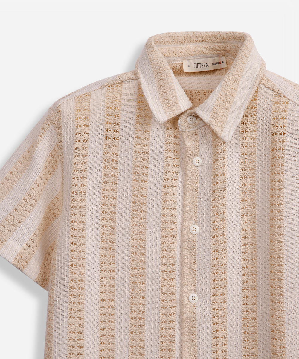 camisa de tricot juvenil texturizada off white