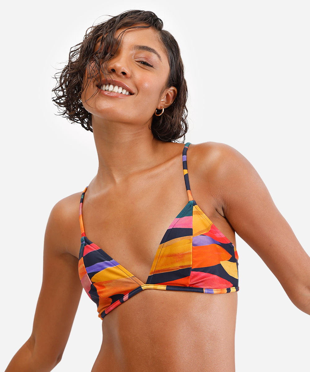 biquíni top feminino triângulo estampado azul