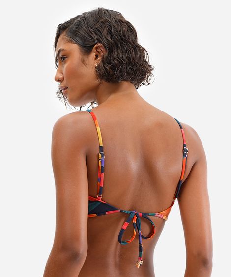 biquíni top feminino triângulo estampado azul