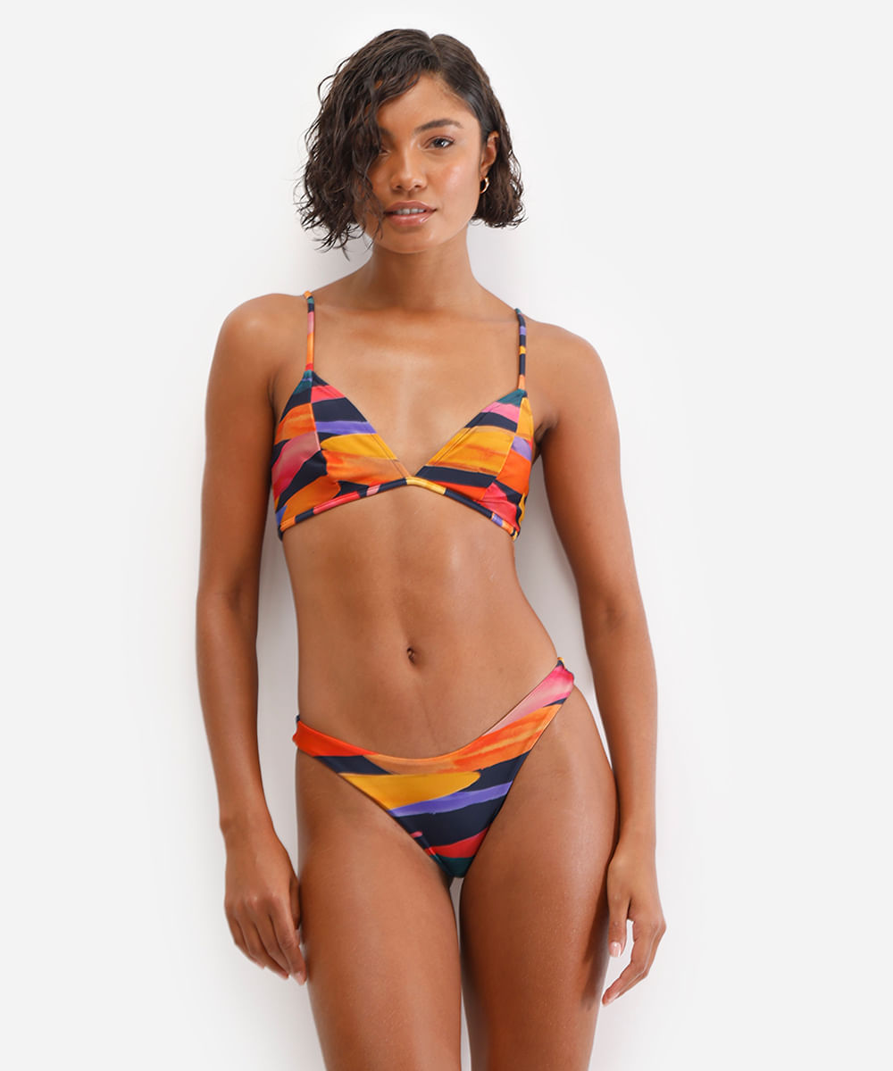 biquíni top feminino triângulo estampado azul