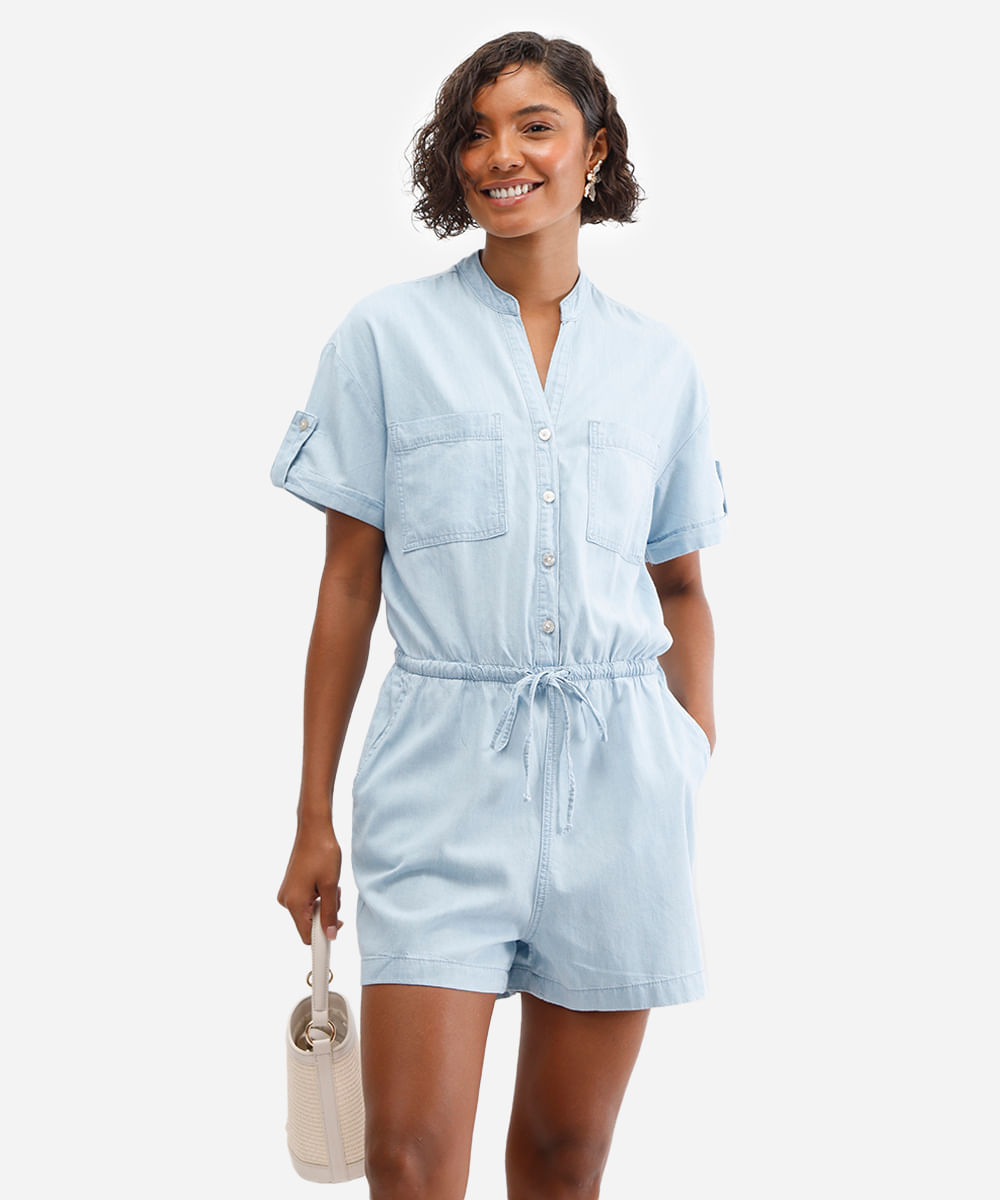 macaquinho feminino jeans azul