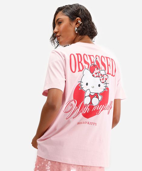 camiseta feminina hello kitty com brinde rosa