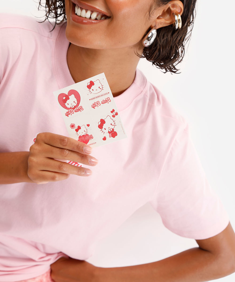 camiseta feminina hello kitty com brinde rosa