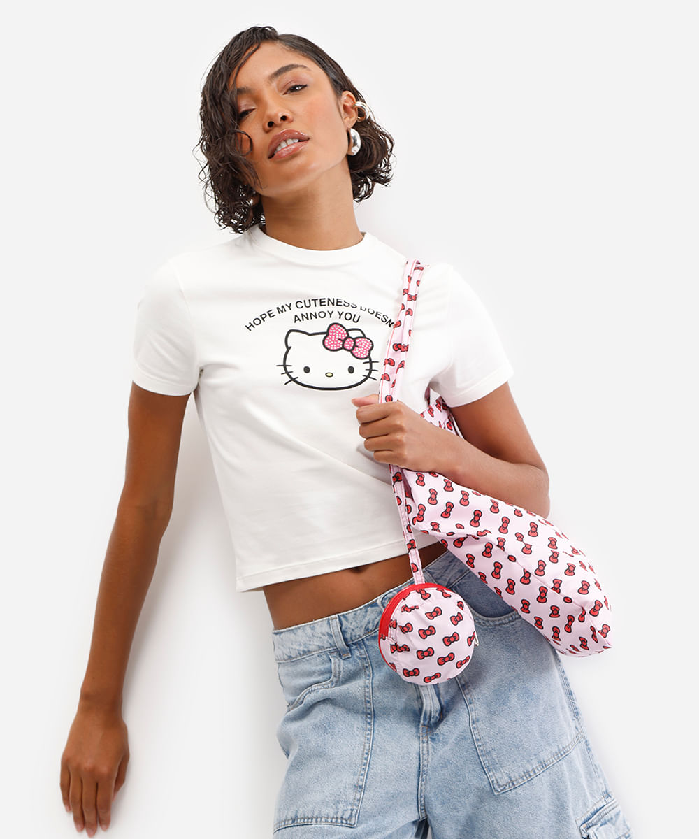 blusa feminina hello kitty com brinde off white