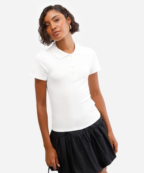 polo feminina de algodão canelada off white