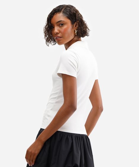 polo feminina de algodão canelada off white