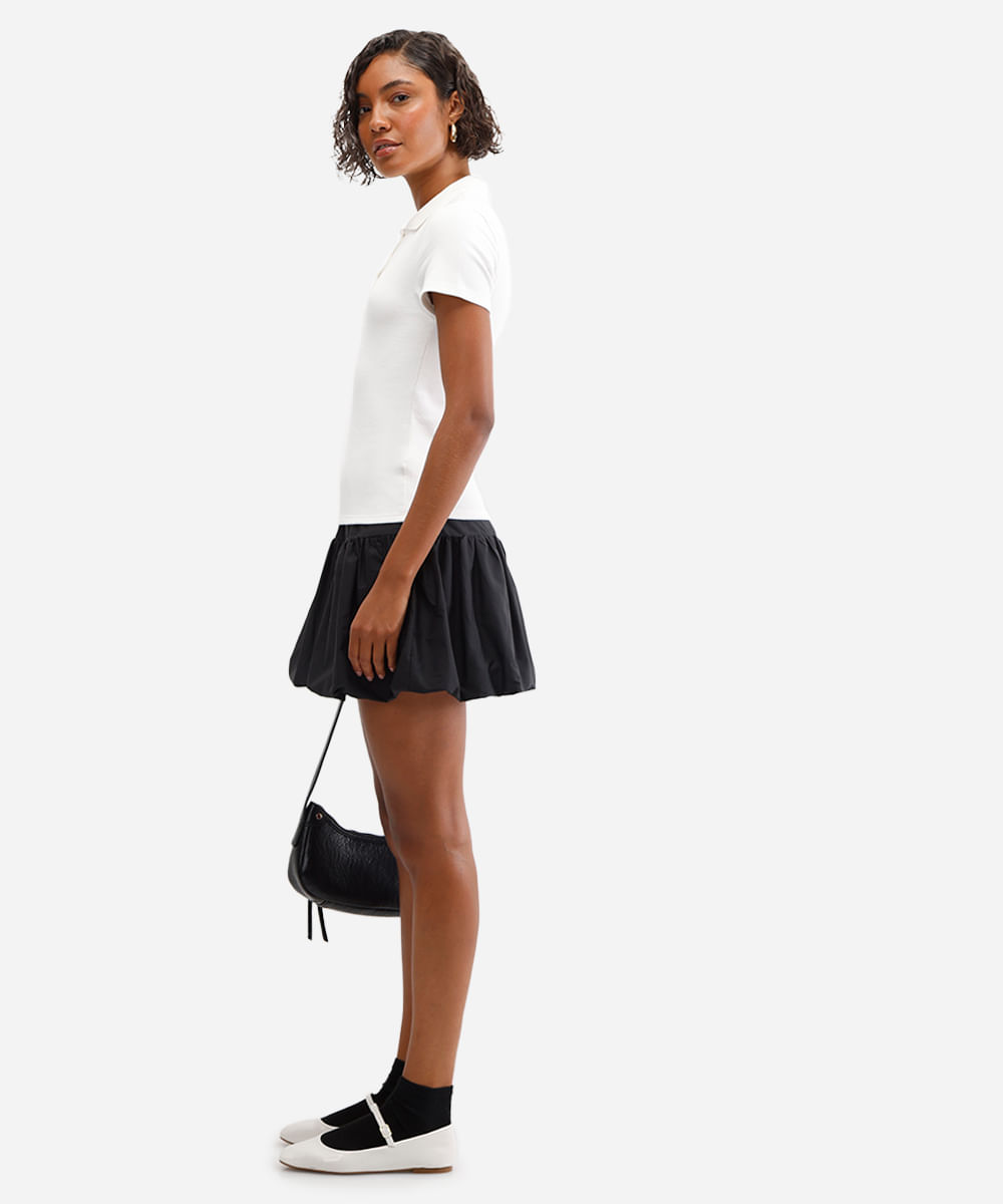 polo feminina de algodão canelada off white
