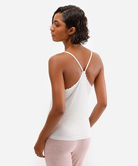 regata de pijama canelada com renda cinza