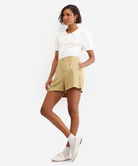 short de alfaiataria feminino cós elástico bege