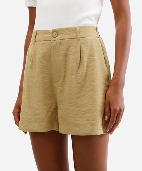 short de alfaiataria feminino cós elástico bege