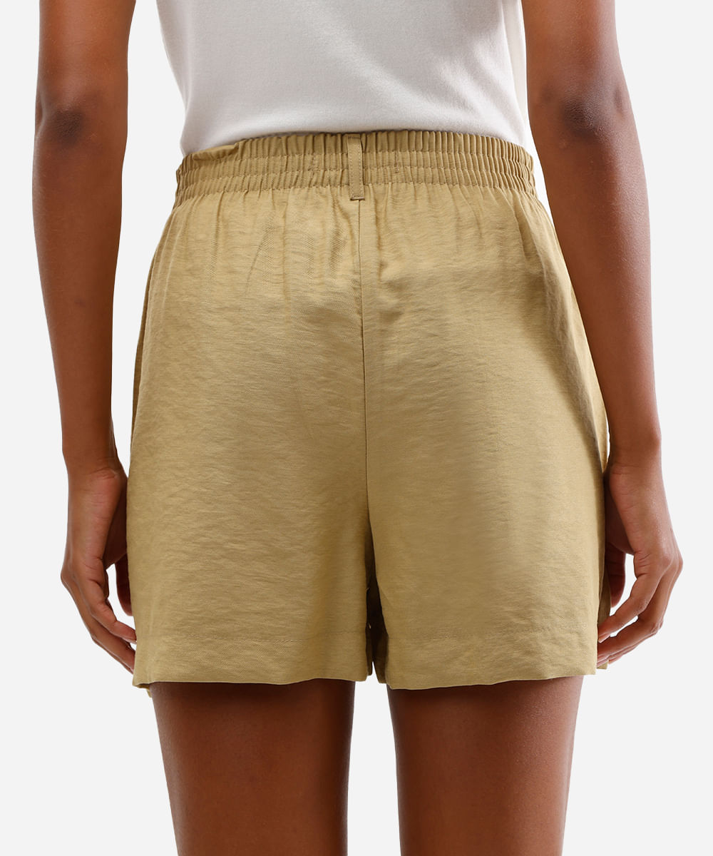 short de alfaiataria feminino cós elástico bege