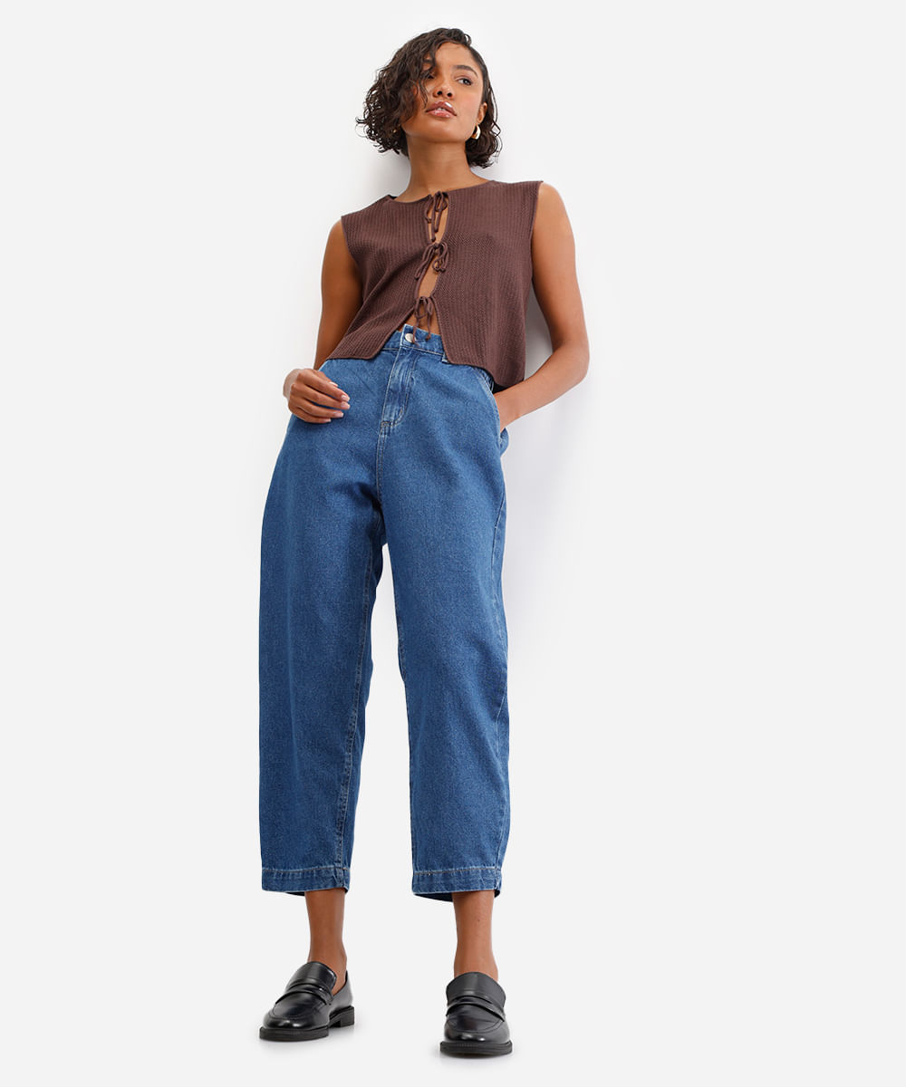 calça cenoura feminina jeans cós elástico azul