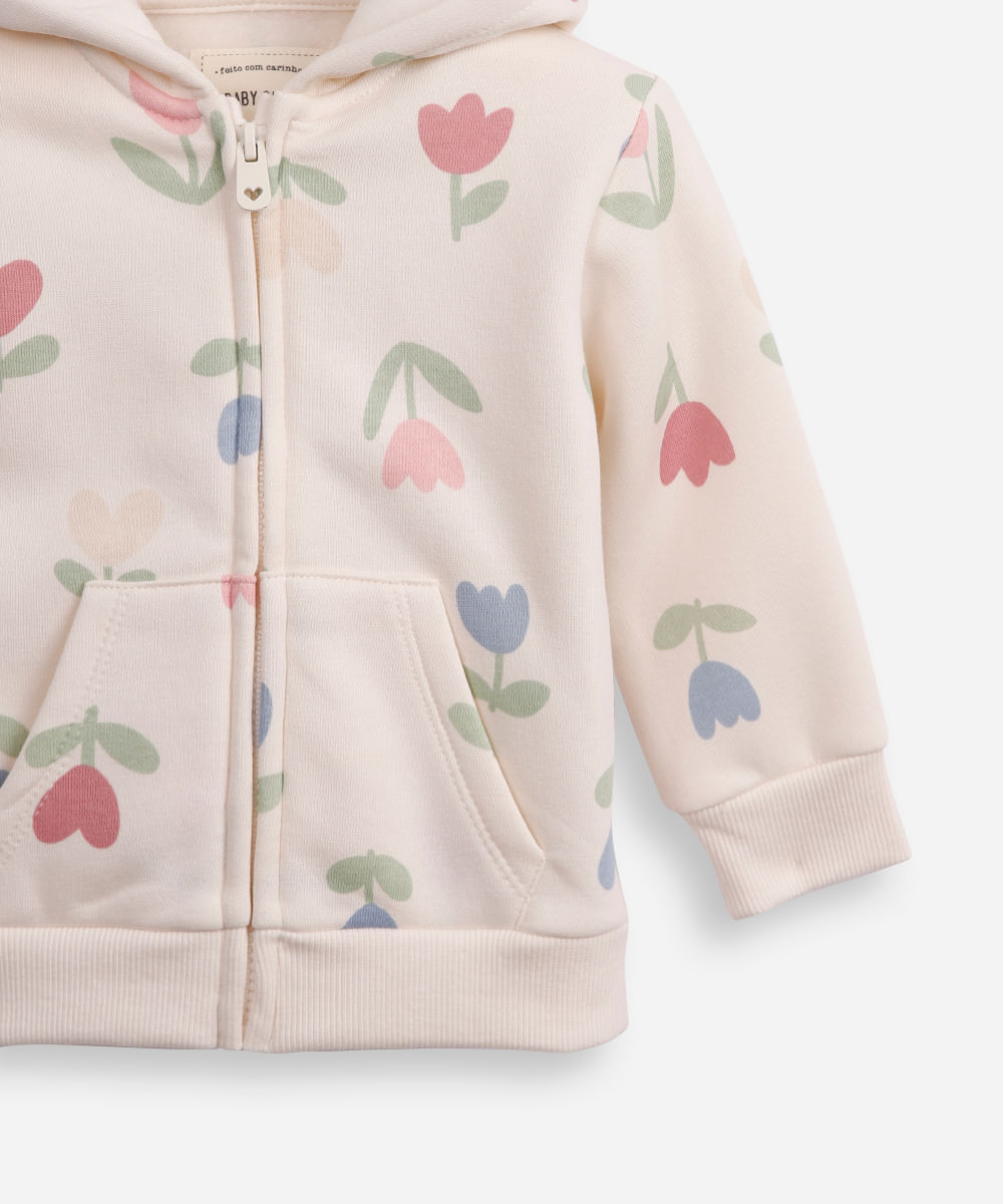jaqueta de moletom infantil com capuz floral colorida