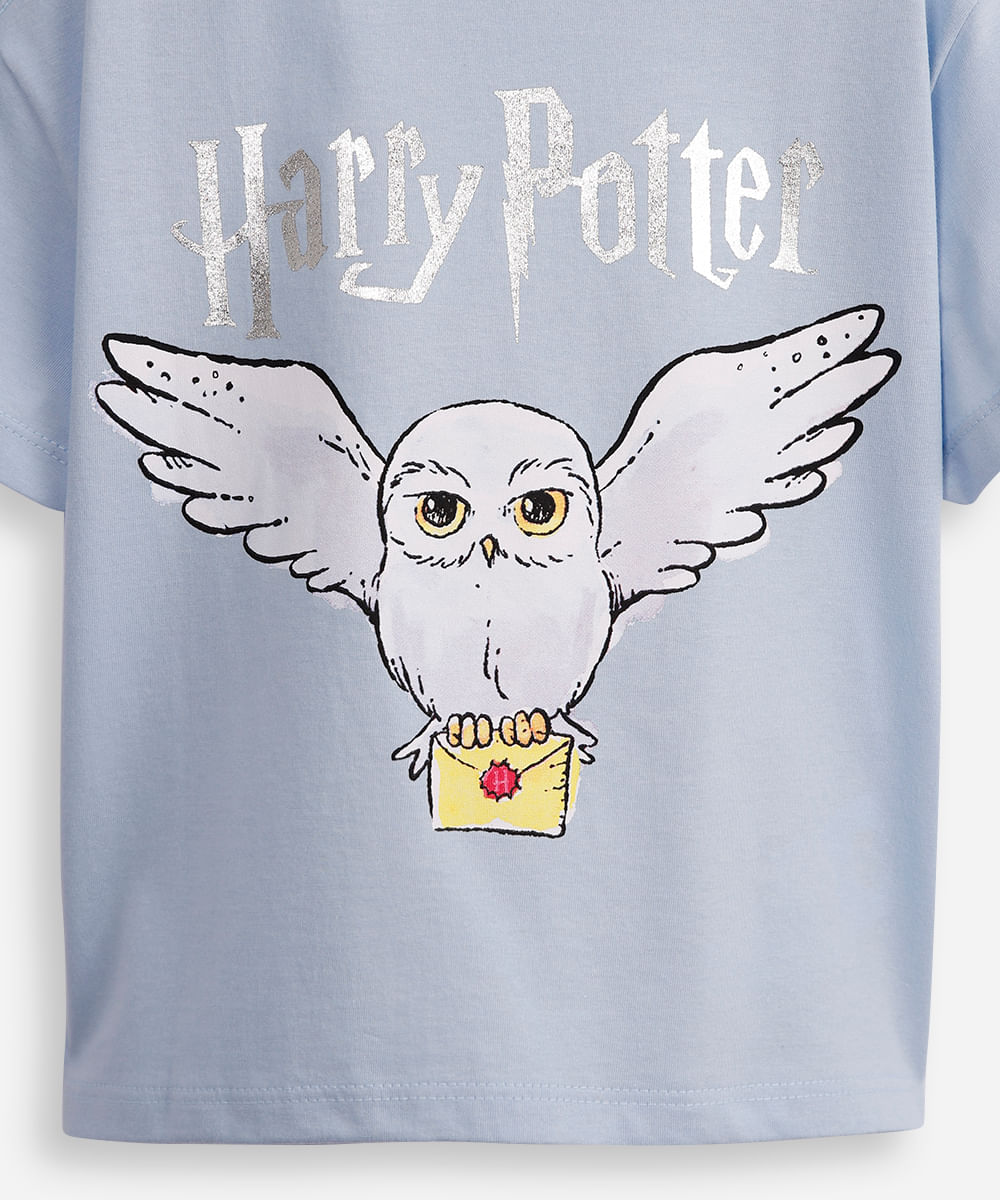 camiseta de algodão infantil harry potter azul